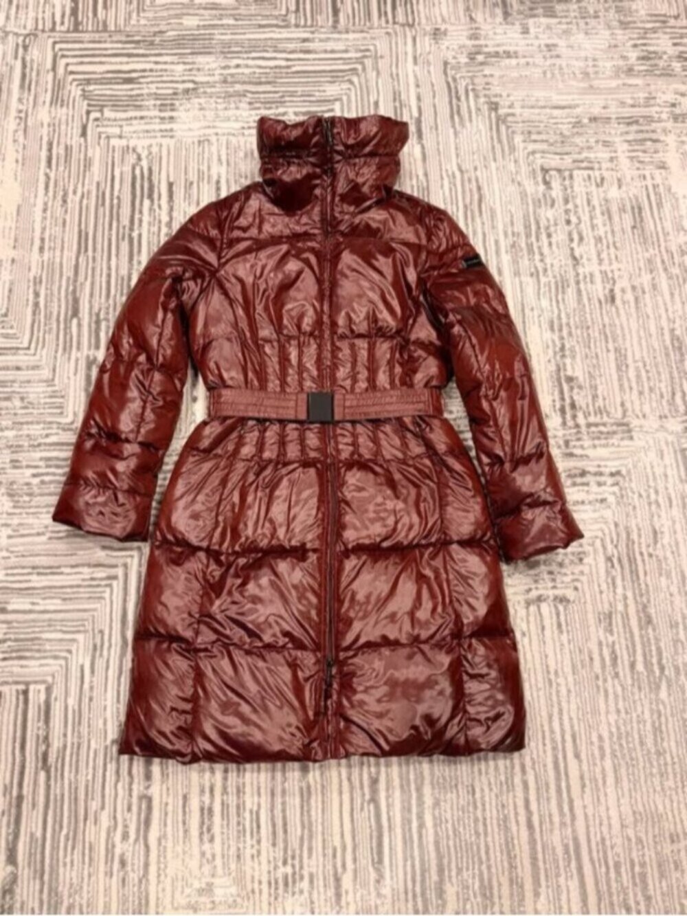 NEW Calvin Klein women's small Burgundy down-fill puffer long Winter coat $350.